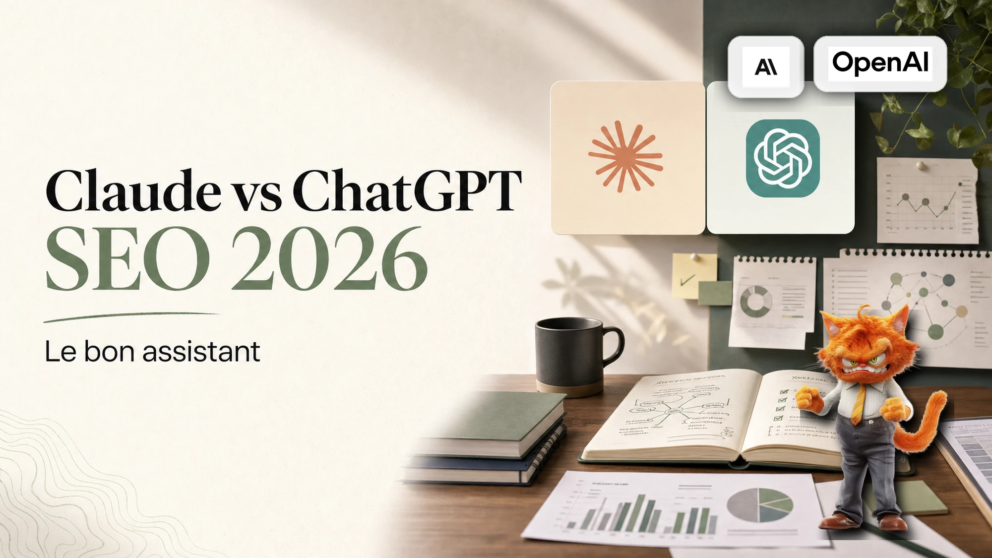 Cover ToolsBoxSEO de l'article Claude vs ChatGPT pour le SEO avec logos officiels et mascotte.
