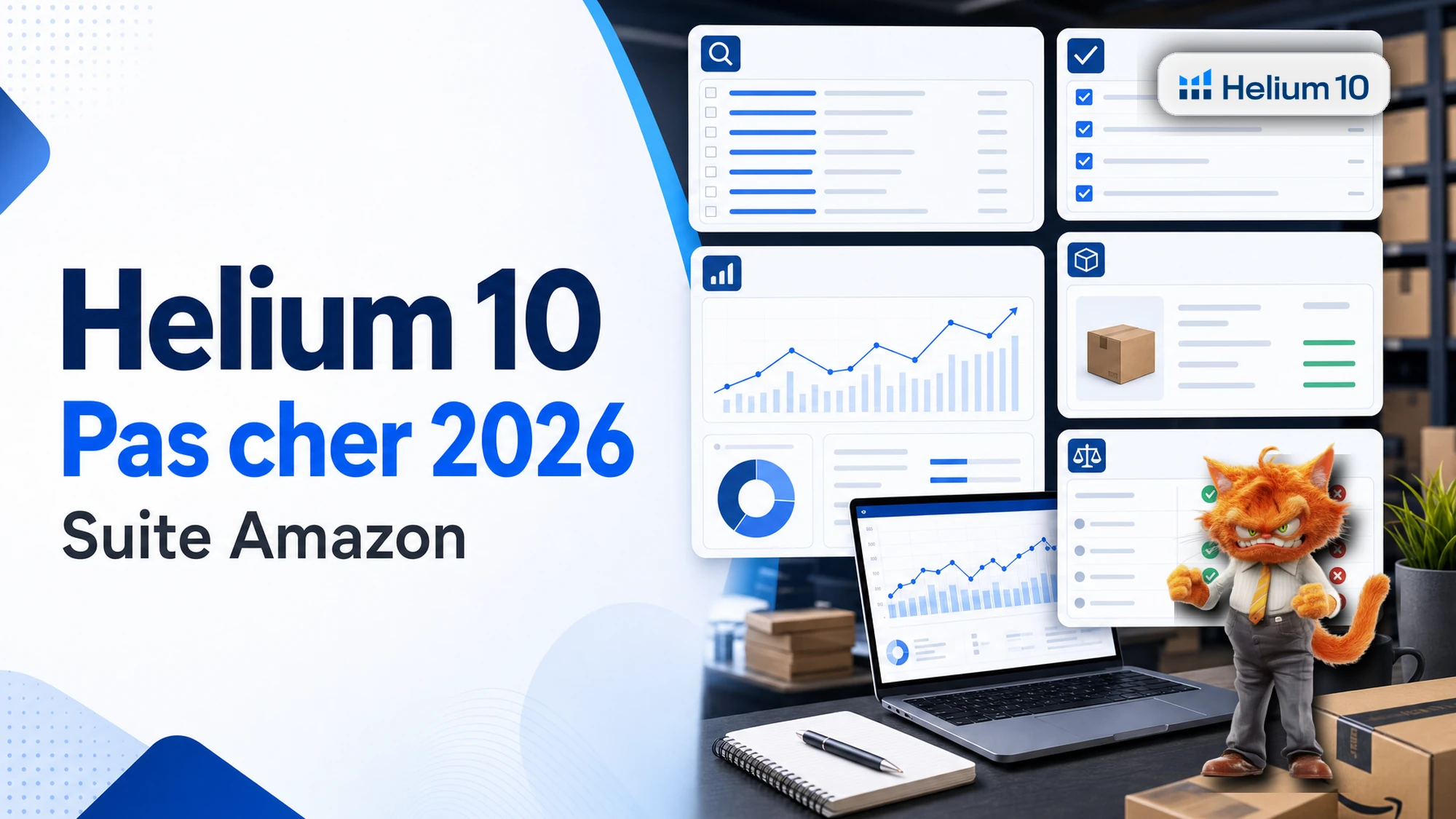 Cover ToolsBoxSEO de l'article Helium 10 pas cher 2026 avec logo officiel Helium 10 et mascotte.