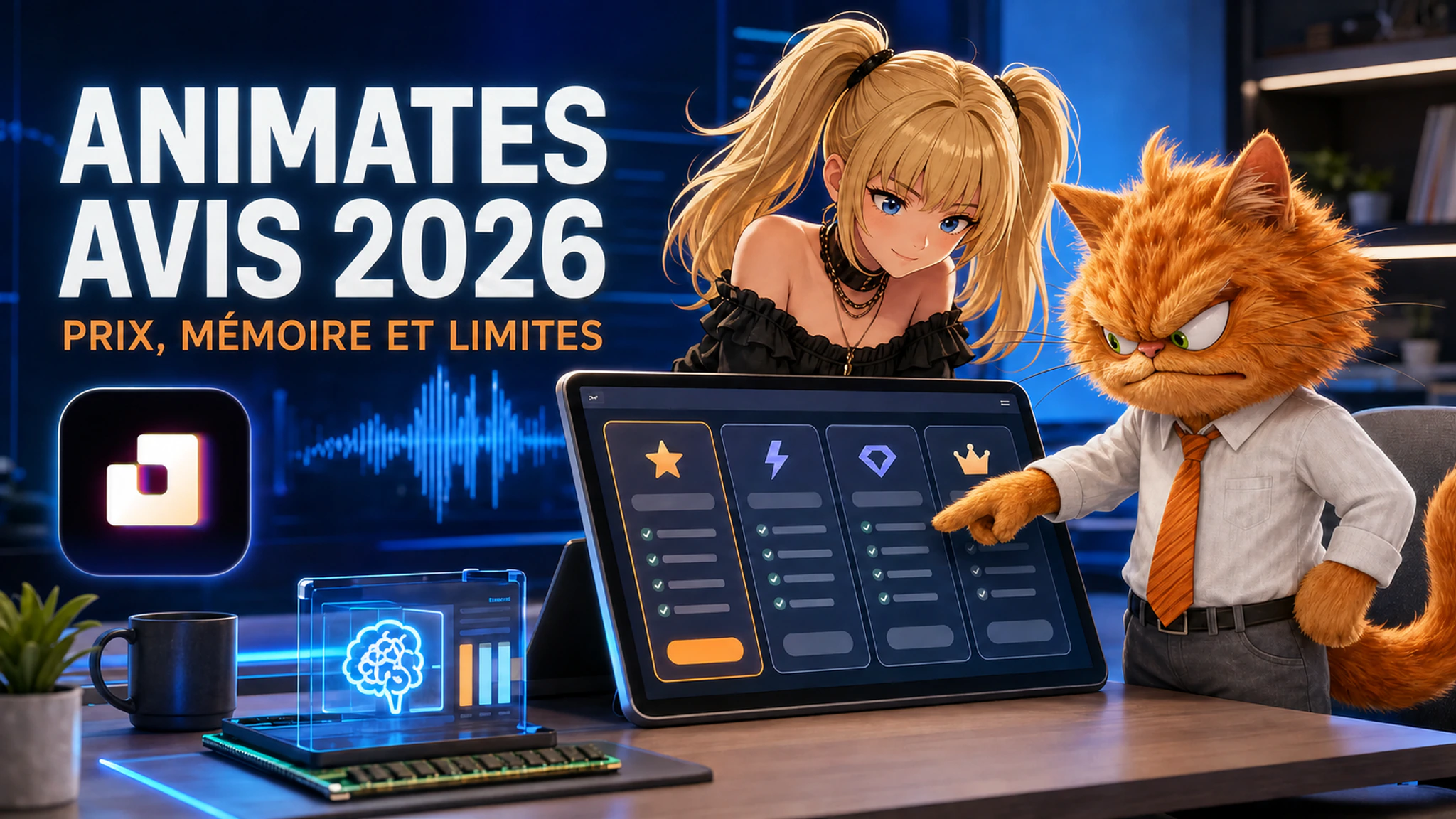Ani et la mascotte chat ToolsBoxSEO examinent les prix, la mémoire et les limites de l’application Animates.